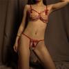 Three-point Hollow Sexy Underwear Open Crotch Bared Breasts Sexy Lace Embroidery Cleavage Underwear Set Womens Gift