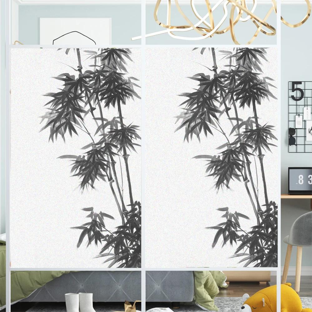 Static Cling Window Film Privacy Bamboo Non Adhesive Glass Sticker Window Coverings for Homedecor