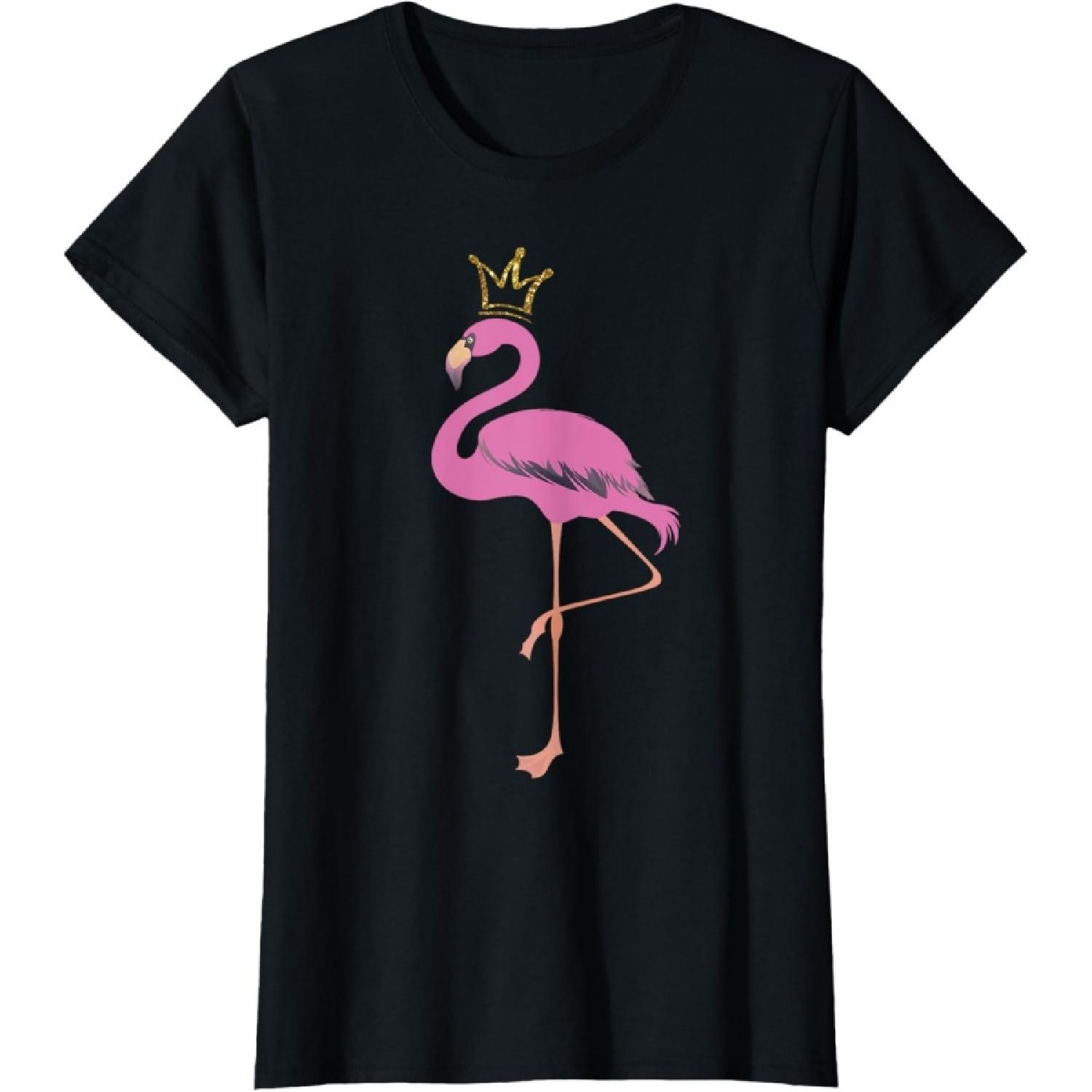 Pink Flamingo Shirt Cute Flamingo with Crown Tee T-Shirt S