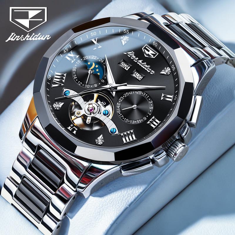 JINSHIDUN Multi-functional Men's Watch Men's Trend Double Calendar Ceramic Waterproof Automatic Mechanical Watch