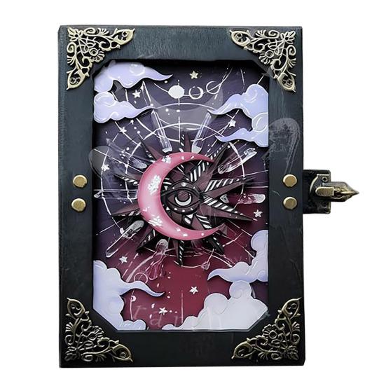 Handmade Witch Hidden Key Journal Gothic Vintage Sun Moon Design Witch Notebook with Lock And Key for Spell Book