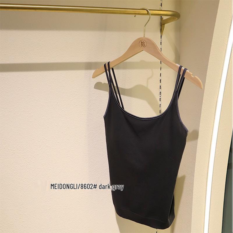 

2024 Корейская шлифованная майка на двойных бретелях с шелковой подкладкой для поддержки спины, с интегрированной фиксированной чашкой, для осени и зимы One Size темно-серого