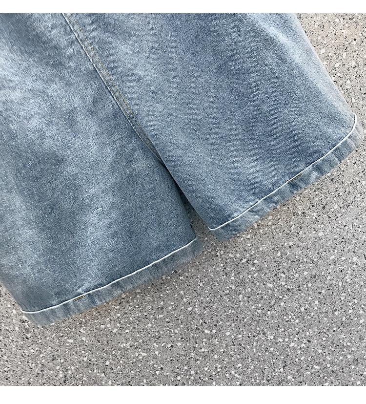 Women's Plus Size Korean Loose Denim Wide-Leg Bib Shorts for Spring/Summer 2022