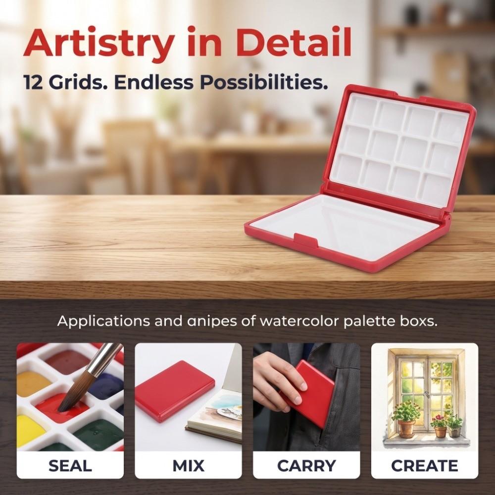 2PCS 12/24 Grids Palette Case Red/Blue Pigment Tray Paint Container Daily Pigment Distribution