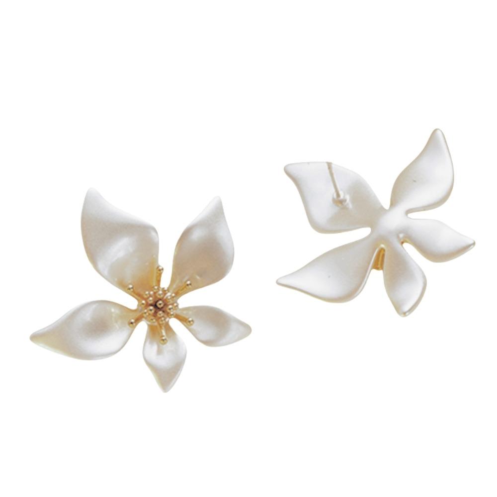 Solid Color Pearl Ear Studs Elegant Flower Earrings Jewelry Fashion Ginkgo Leaf Earrings  Gift