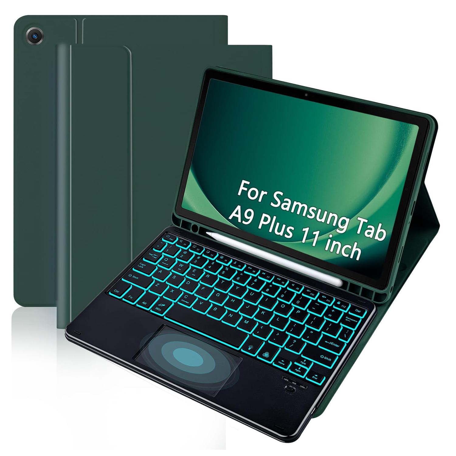 

TP-X210D For Samsung Galaxy Tab A9+ SM-X210/X216/X218 Touchpad Backlit Bluetooth-compatible Keyboard Leather Tablet Case Midnight Green