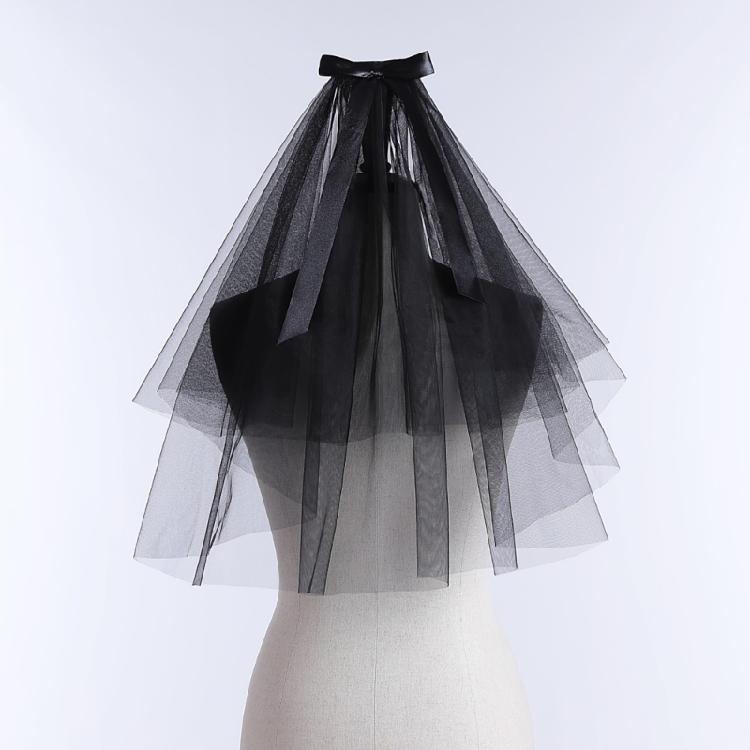Dark Series Black Mesh Veil for Halloween Masquerade Party Bride Dress Up Wedding Veil for Parties Festival Props