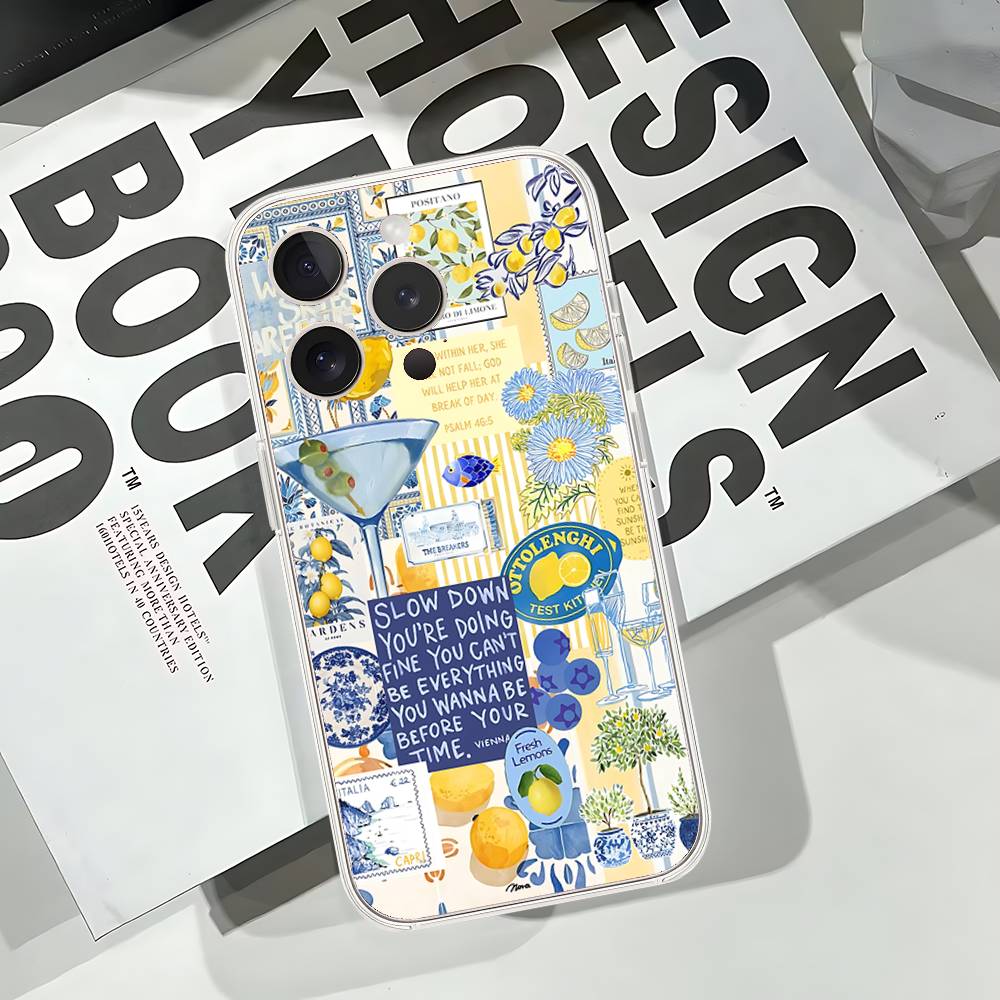 Seaside Scenery Wine Lemon Phone Case For iPhone 17 16 15 11 12 14 13 Pro Max Mini X XS XR 7 Plus 17E Shockproof Cover Fundas