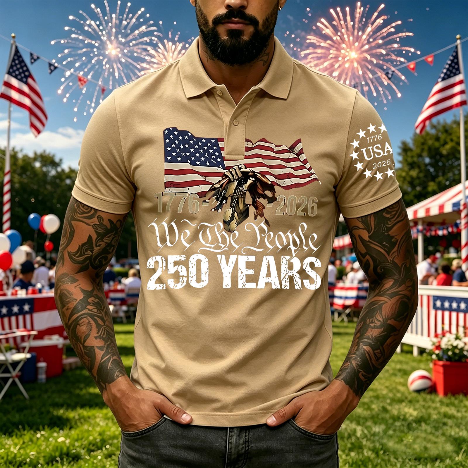 

Men s Casual Short Sleeve Polo Shirt Printed with Flag and Text Graphic Button Down Collar Lightweight Breathable M хаки
