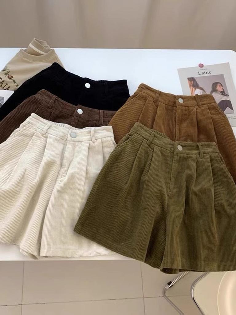 Vintage Velvet Shorts Women Spring New High Waist Straight Leg Loose Slim Fit Wide Leg Pants for Boots