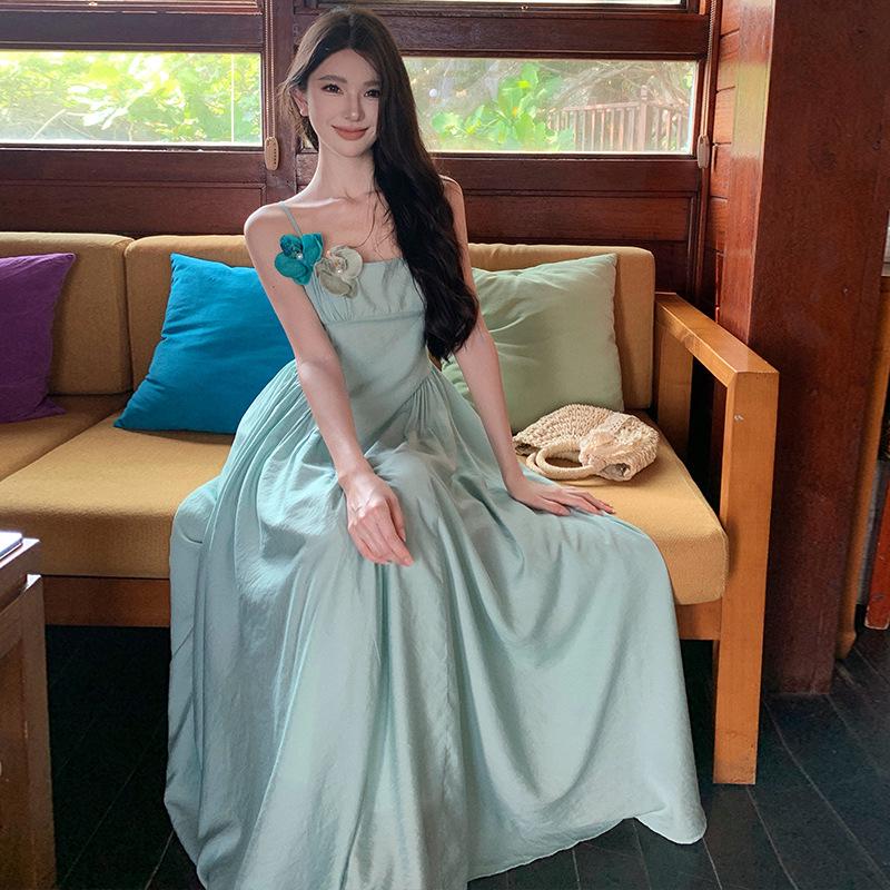 Elegant Blue-Green Maxi Dress: Flowy, Slimming, and Perfect for Vacations