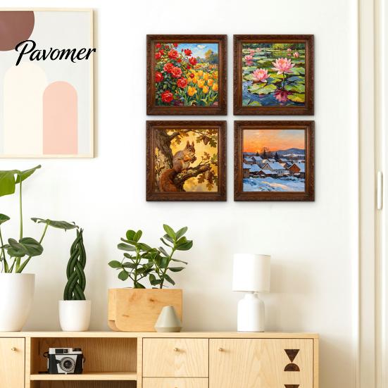 Easy Install Window Decor for Beginners 4Pcs Four Seasons Landscape Wall Sticker, Waterproof PVC Decorative Modern Scenery Decorations Office
