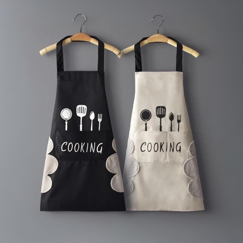 Waterproof Oil-Proof Kitchen Apron With Hand Towel, Stylish Couple Design Home Cooking Baking