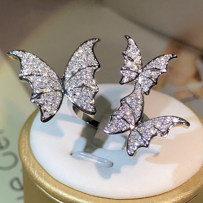 

Романтичное роскошное кольцо из стерлингового серебра с белым цирконом в виде трех бабочек, открывающееся, для женщин, для вечеринки, свадебное, ювелирный подарок 10