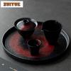 Brush Red Ceramic Tea Tray Handmade Coarse Pottery Dry Soaking Tray Breakfast Tray, Fruit Storage Plate Kung Fu Tea Ceremony