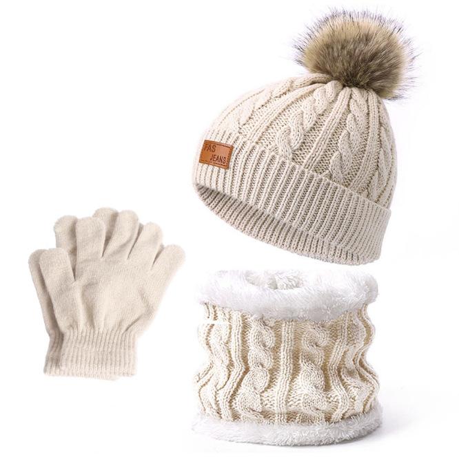 3PCS Winter Hat Scarf Gloves Set,outdoor Fashion Knitted Hooded Fleece,winter Warm Soft Comfortable Hats for Skiing,daliywear