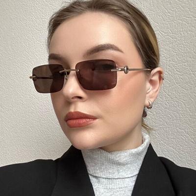 Women's Sunglasses, Men's and Women's Fashion Rimless Square Sunglasses, Metal Sunglasses