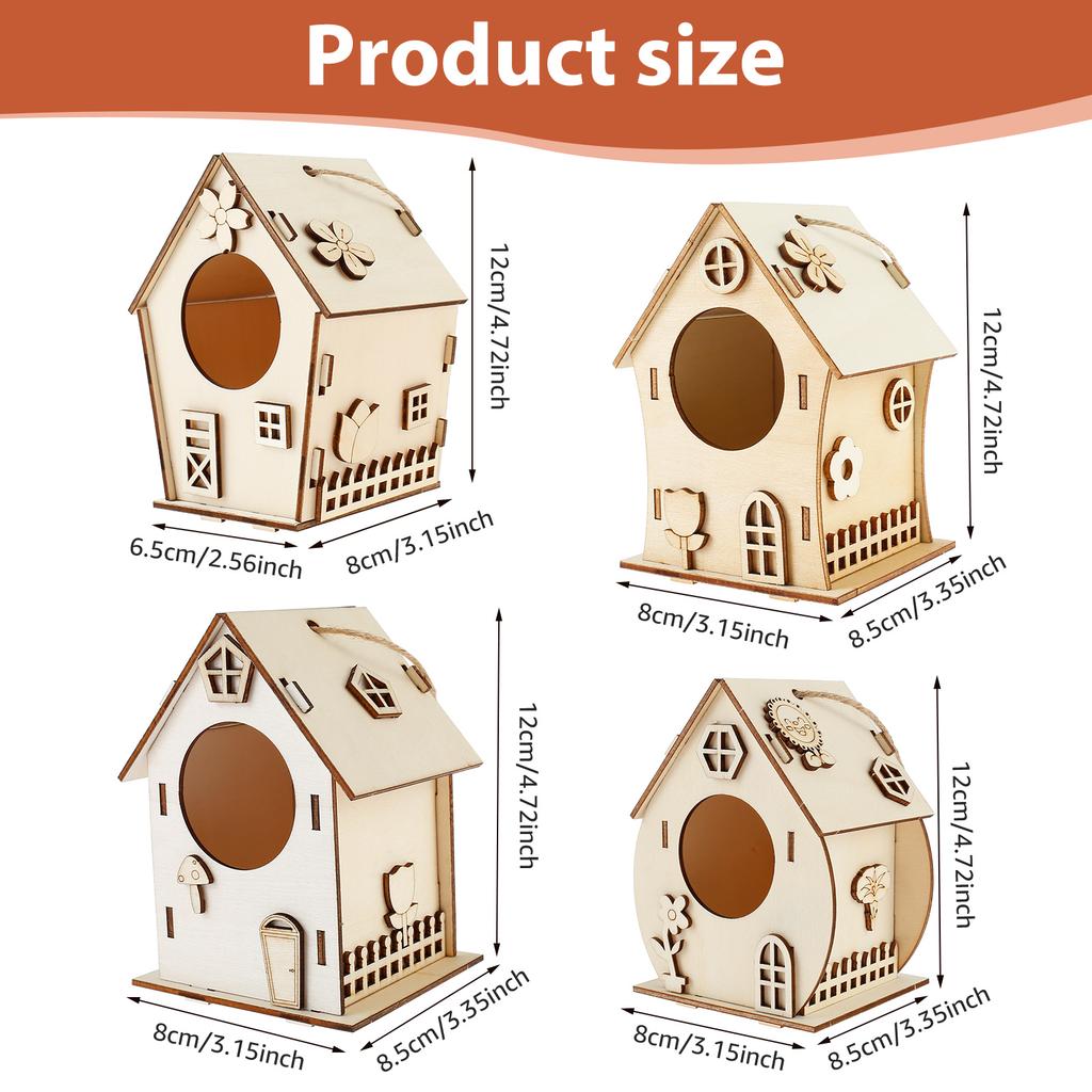4Pcs DIY Birdhouse Kit Wood Birdhouse Craft Kit Inspire Creativity Birdhouse Making Kit Develop Hands on Skills Doodle Birdhouse