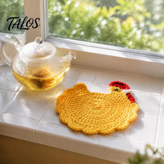 Creative Cartoon Mug Rugs Handmade Crochet Hen Coasters for Drinks, Cute Yarn Cup Mats, Heat Non Slip Drink Resistant Absorbent Table Pads Coffee Tea