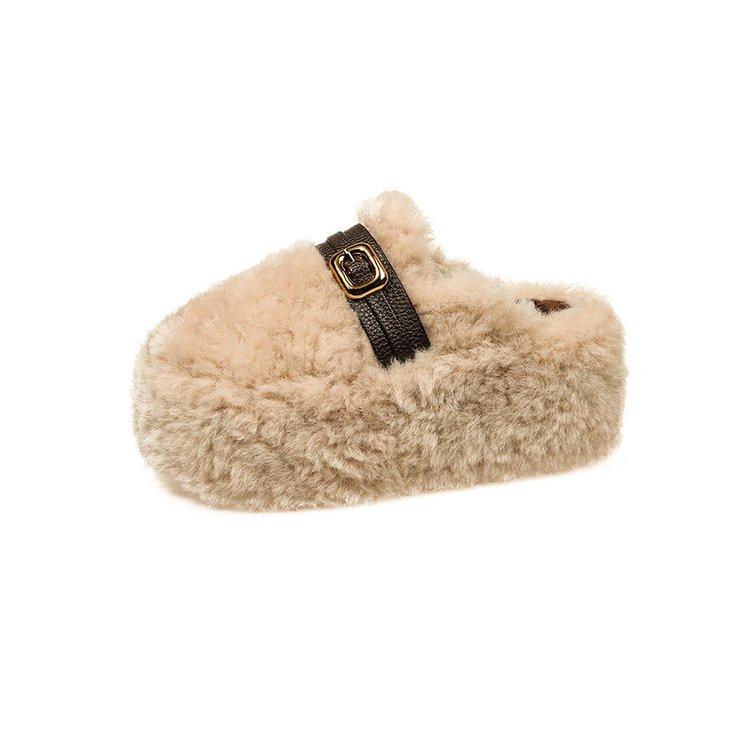 Thick Bottom Heightening Fleece Warm Bag Head Cotton Slippers Women'S Winter New Versatile Casual Lightweight Fluffy Slippers