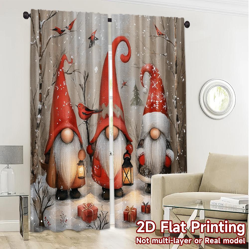 2D Flat Printing  JIT 2pcs   Curtains (Without Rod) Festive Gnomes Popular Creative Curtains 100% Polyester Curtains Room Decor