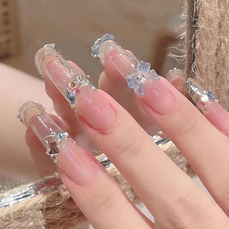 50Pcs Ice Transparent French Ribbons Colorful Resin Bowknot Charm Bowtie Jewelry Nail Art Decorations Manicure Tools Accessories