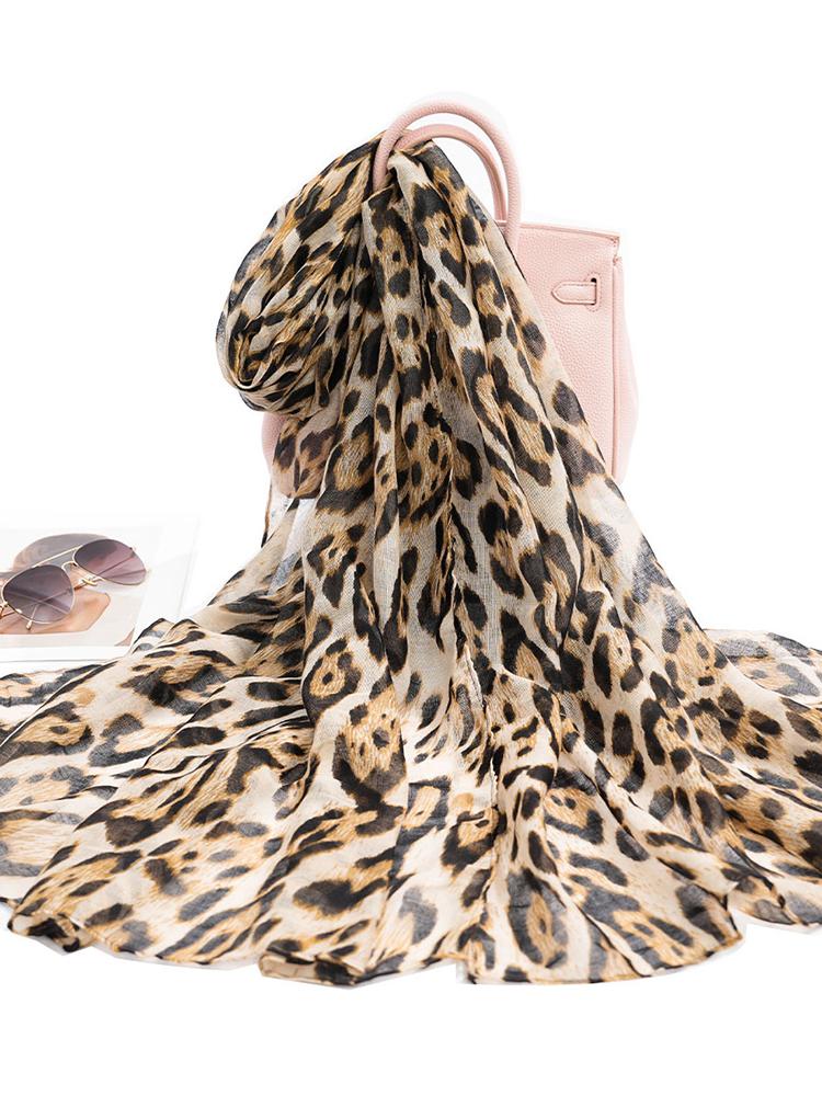 New Vintage Voile Scarf Leopard Print Hijab for Women Lightweight Sunscreen Head Wrap Beach Cover-Up Windproof Travel Scarf