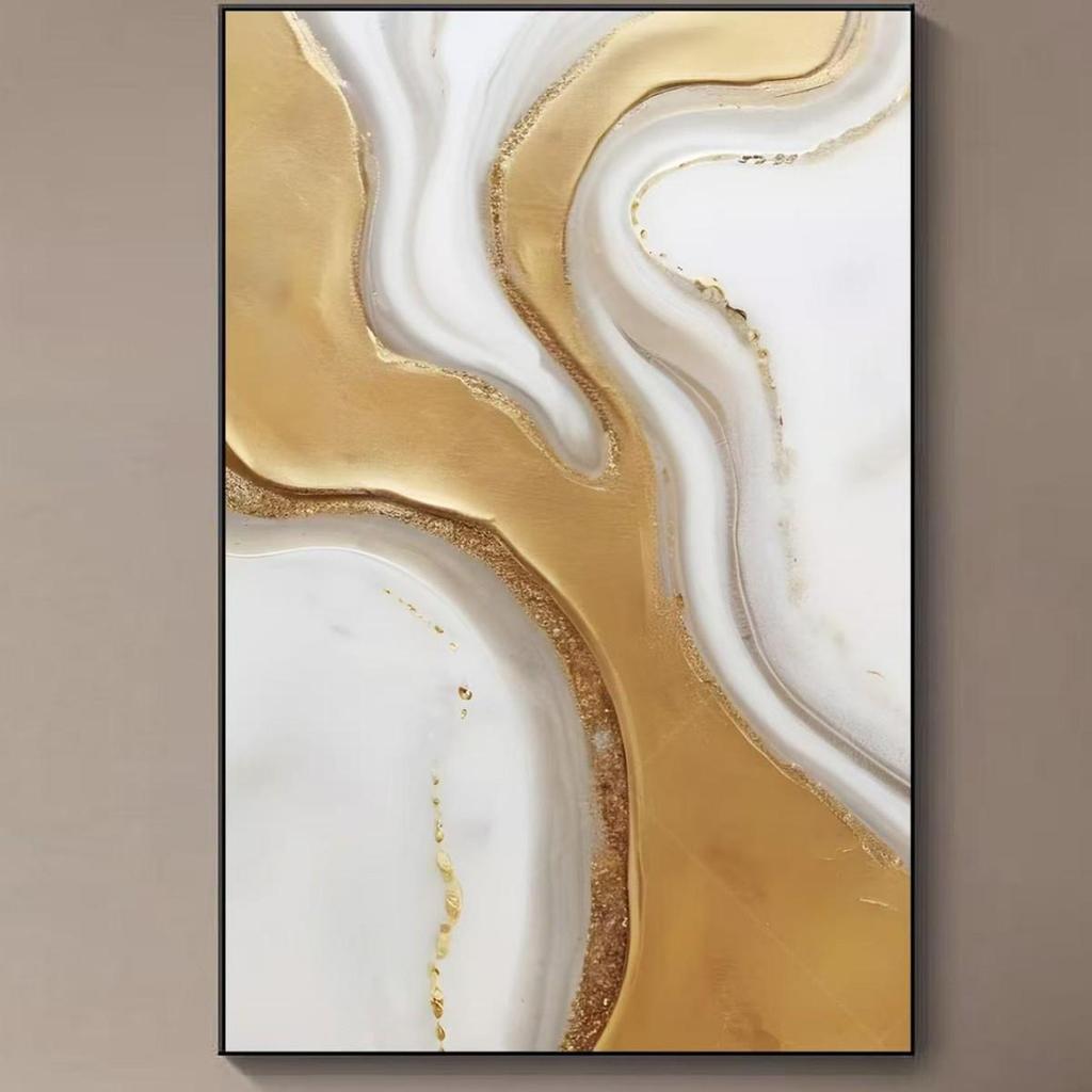 Abstract Gold Leaf Wall Art - Frameless Canvas Painting for Living Room or Bedroom Decor