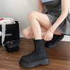 Fashion 2025 Women's Suede Leather Thick Sole Platform Flat Slip-on Autumn Mid-calf Boots Casual Female Punk Half Boots Shoes for Woman