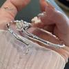 Flower Decor Women Bangle Chinese Character Pendant Adjustable Bamboo Shape Open Bracelet Jewelry Accessories