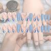 Almond-shaped Simple Wave Blue White French Spring And Summer New Product Fresh And Pure Wearable Nail Art Piece W12