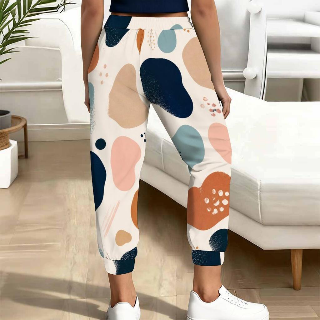 Women Plus Size Abstract Printed Jogger Pants Drawstring Waist Side Pockets Cuffed Ankle