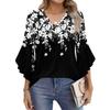 Women's Fashion Casual Seven-minute Sleeve Vintage Floral Print Top V-neck T-shirt Flared Sleeve Shirt