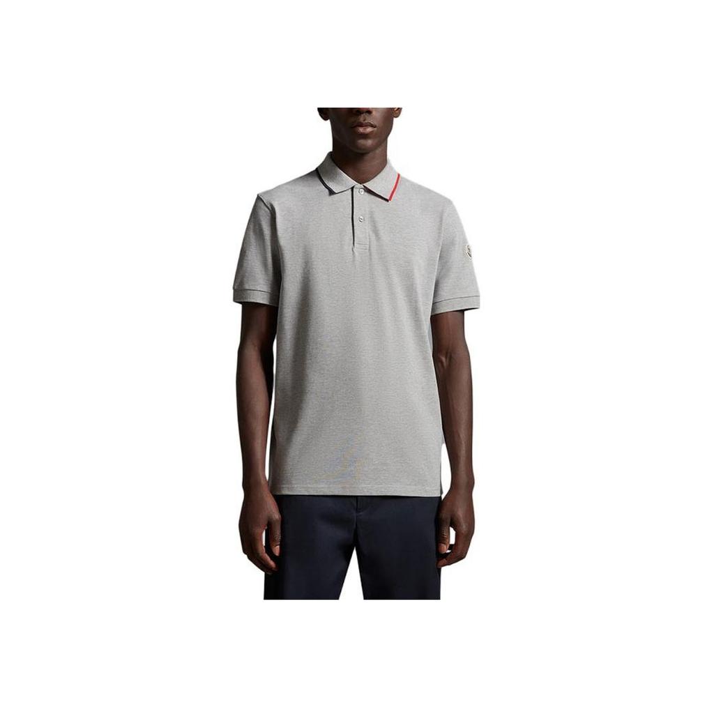 Moncler Solid Color Casual Cuff Badge Short Sleeve Polo Shirt Men Polo Shirts Gray I20918A0000584556986