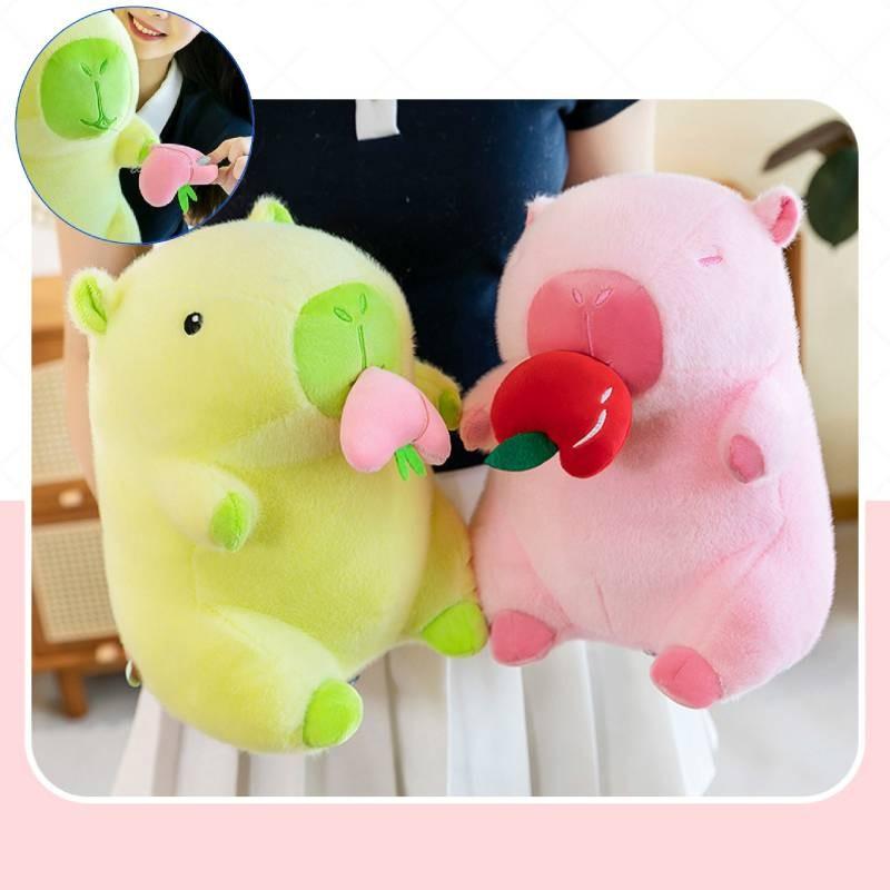Adorable Peach Capybara Plush Toy Soft Pillow Doll In Green And Pink Colors