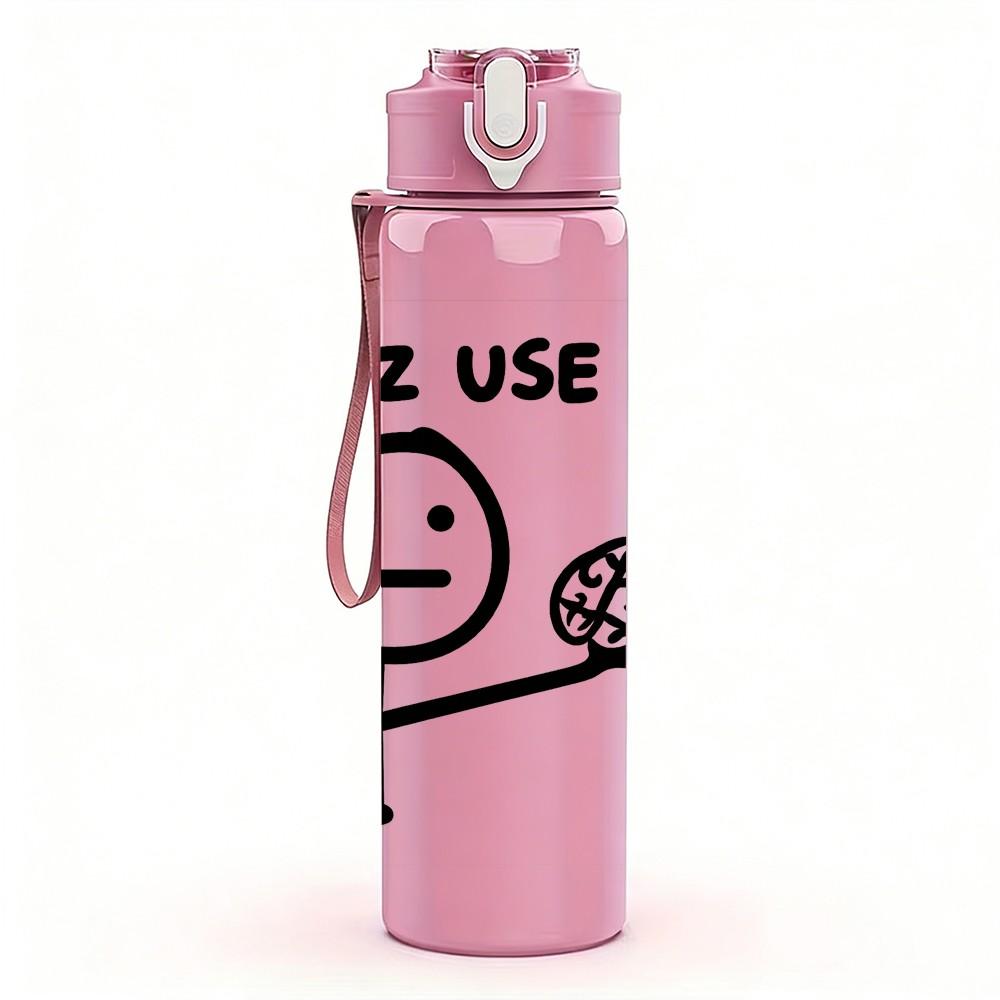 1PC Please Use It Brain Meme Graphic 750ml Color Plastic Sports Water Bottle Leakproof Flip Straw Lid Suitable for Sports Office Home Use