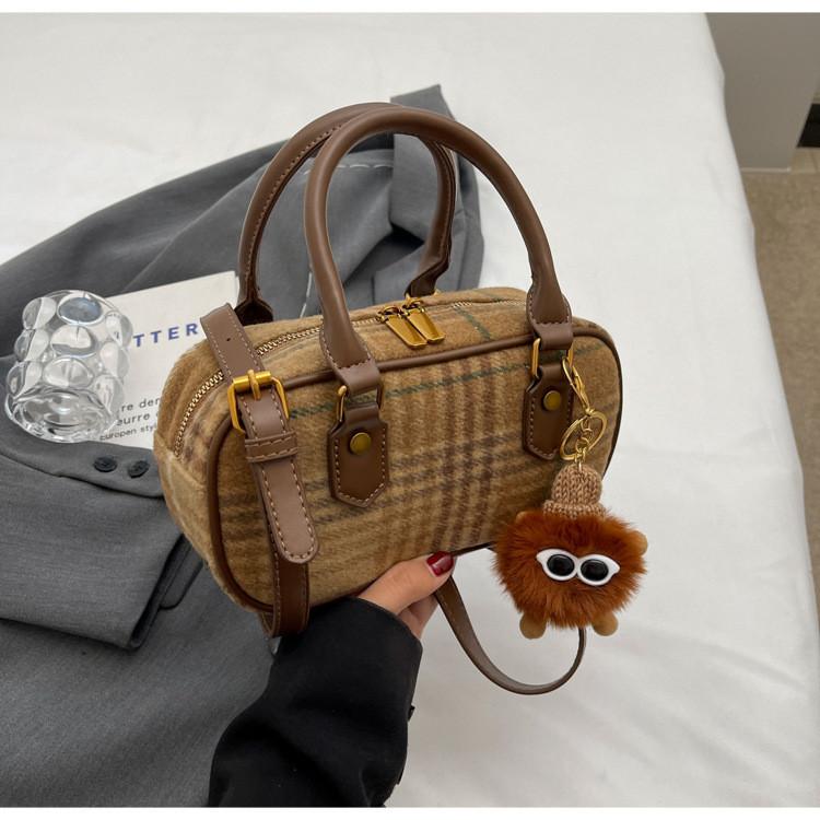 Stylish Woolen Grid Handbag Women s Urban Minimalist Shoulder Bag