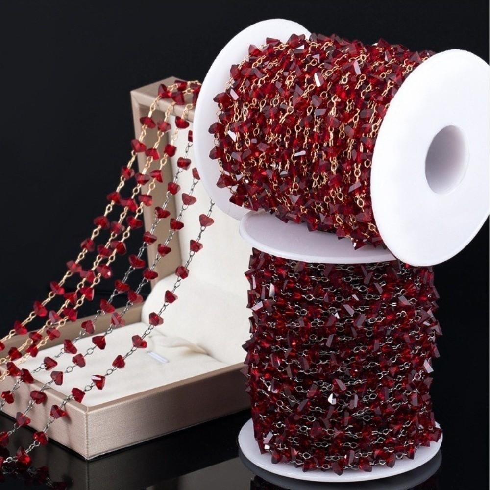 High Quality 1Meter Crystal Stone Chains Irregular Triangle Handmade DIY Copper Chain Red Beads Tassel Chain Jewelry Accessories