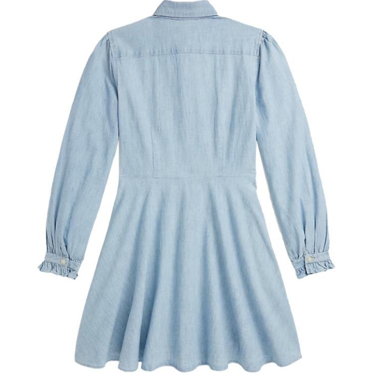 Polo Ralph Lauren Dress Washed Cotton Fabric Needle And Pleats Blue Kids Kids dress 313950549-001