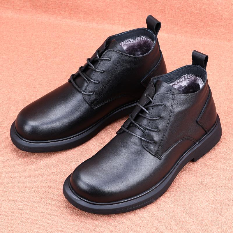 Men's leather shoes, genuine leather Martin boots, medium-top casual leather boots, autumn breathable winter velvet men's shoes