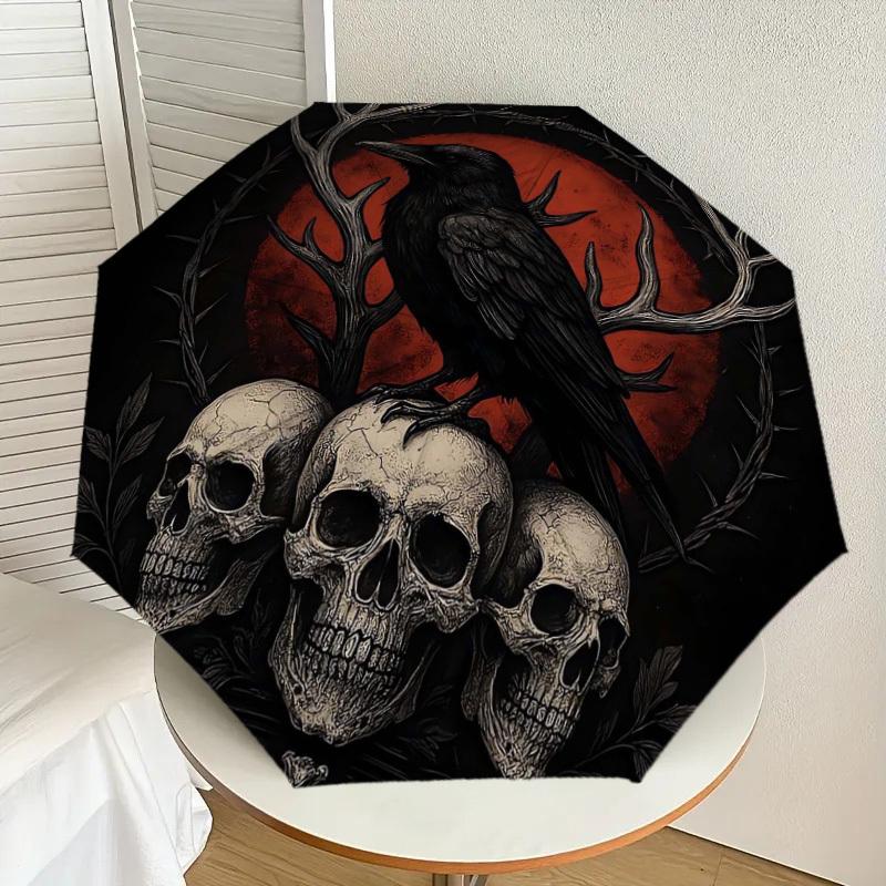 1pc Raven Skulls Blood Moon Artwork Umbrella with Plastic Handle,Suitable for All Seasons Home Travel Outdoor UmbrellaDD1592