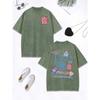 Cute Silly Monster Graffiti Prints Washed T-Shirt Womens Cotton Oversized T Shirts O-Neck Comfortable Tops Womans Clothes