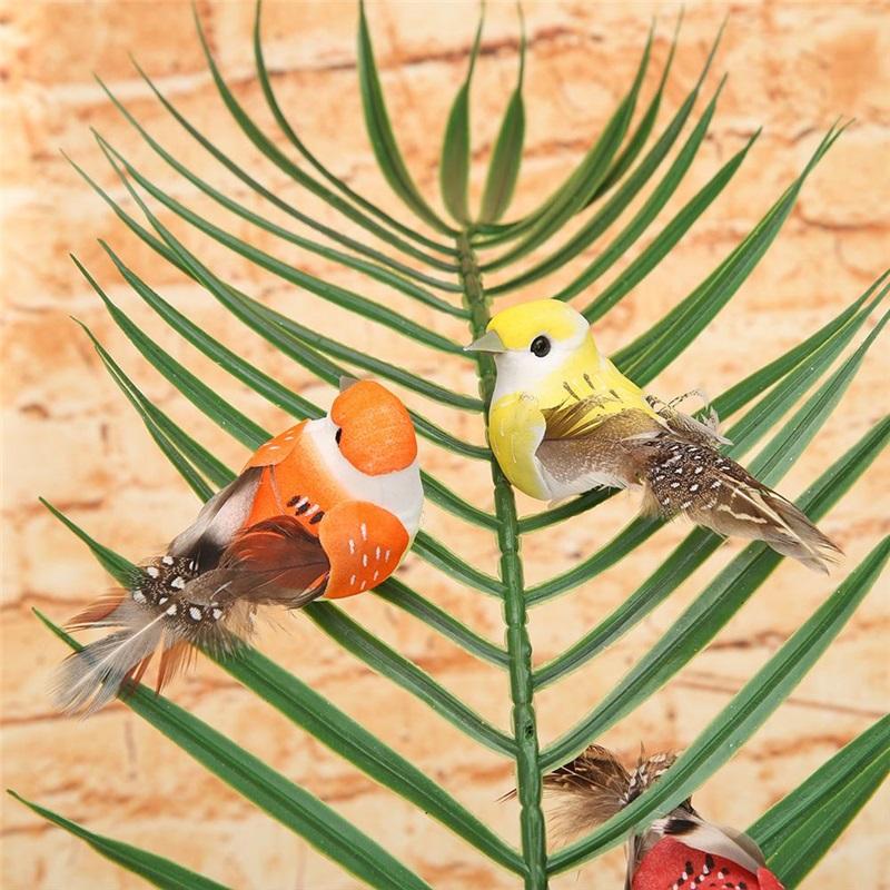 12pcs/Set Simulation Feather Birds Models Fake Artificial Foam Animal Wedding Home Garden Figurine Ornament Miniature Decoration