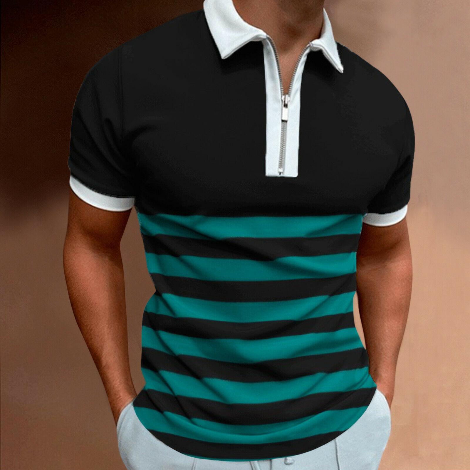 

Полосатые рубашки поло на молнии с 3d принтом, мужская спортивная одежда, футболка с коротким рукавом, летние поло, топ для мужчин 6XL зелёный