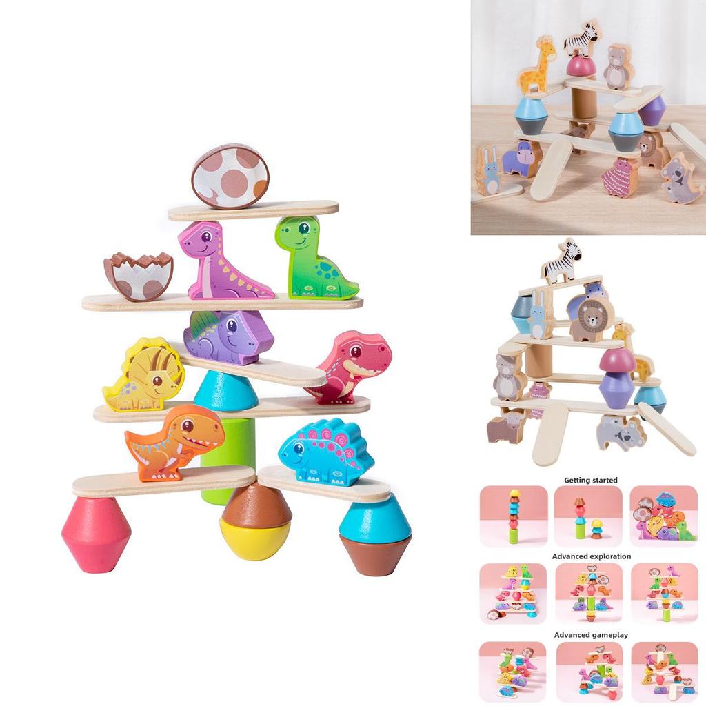 Wooden Animal Stacking Toy With Water Based Paint For Child Development And Parent Child Interaction