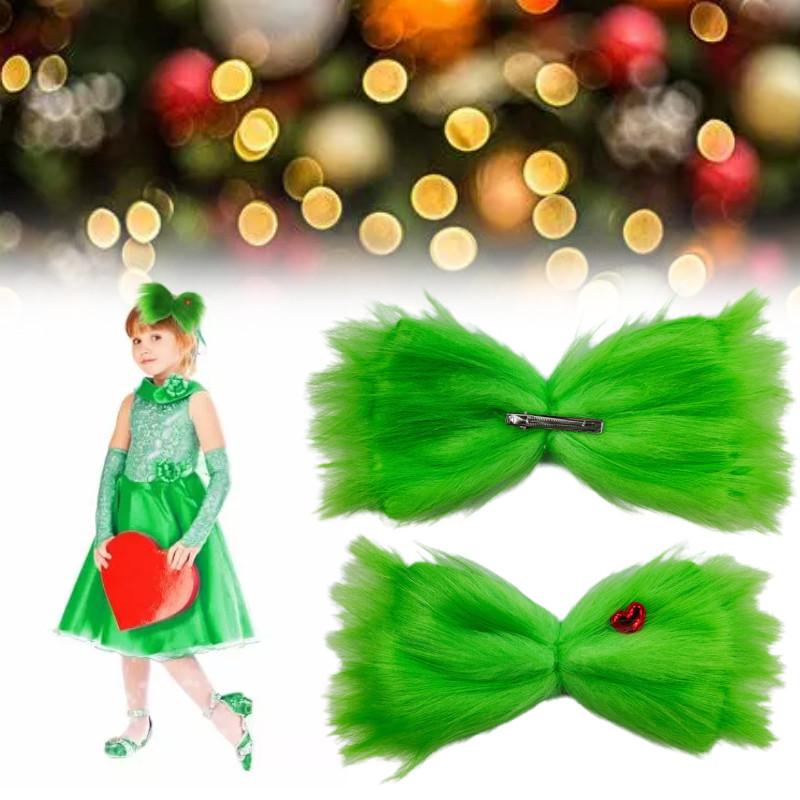 Green Large Furry Hair Bow Christmas Hair Clip Women Girl Costume Party