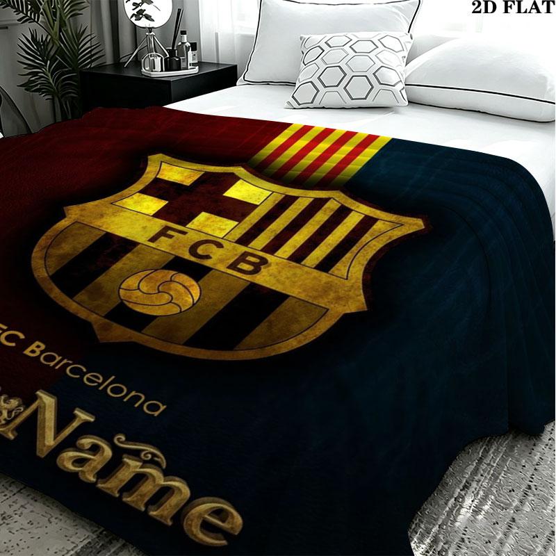 1PC FC Barcelona Custom Name Patterned Flannel Blanket Suitable For All Seasons for Home Decor Warmth and Comfort Gifts Holiday Present