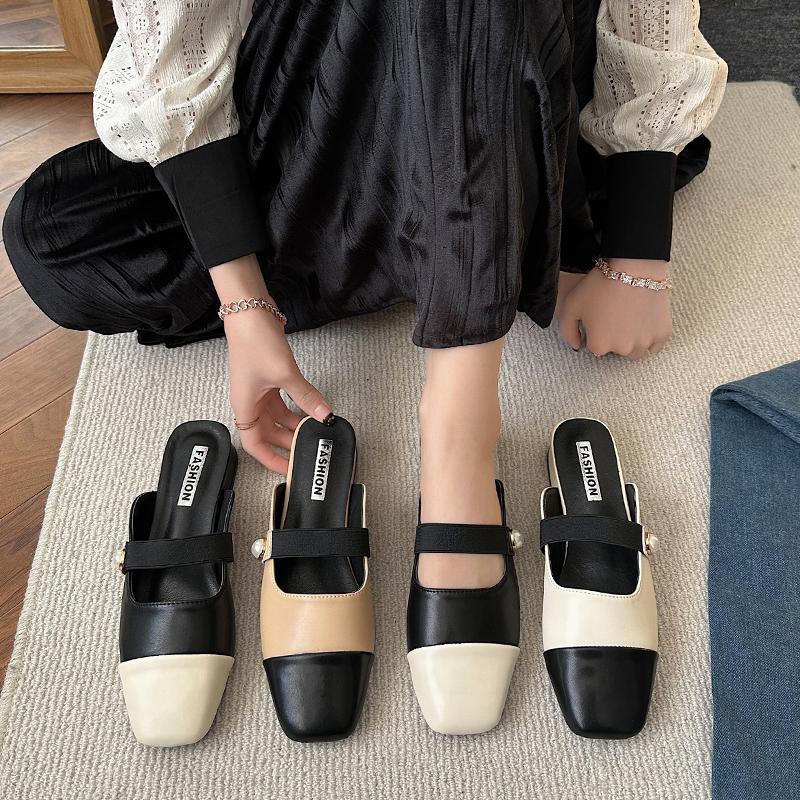 Baotou half slippers women's outer wear 2025 summer new fashion Velcro thick heel muller cool slippers