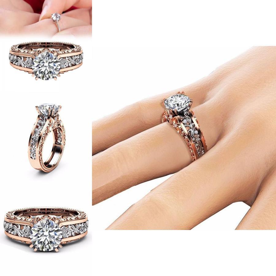 Stunning 14k Rose Gold Plated Colorful Floral Ring With Champagne Gemstone For Women