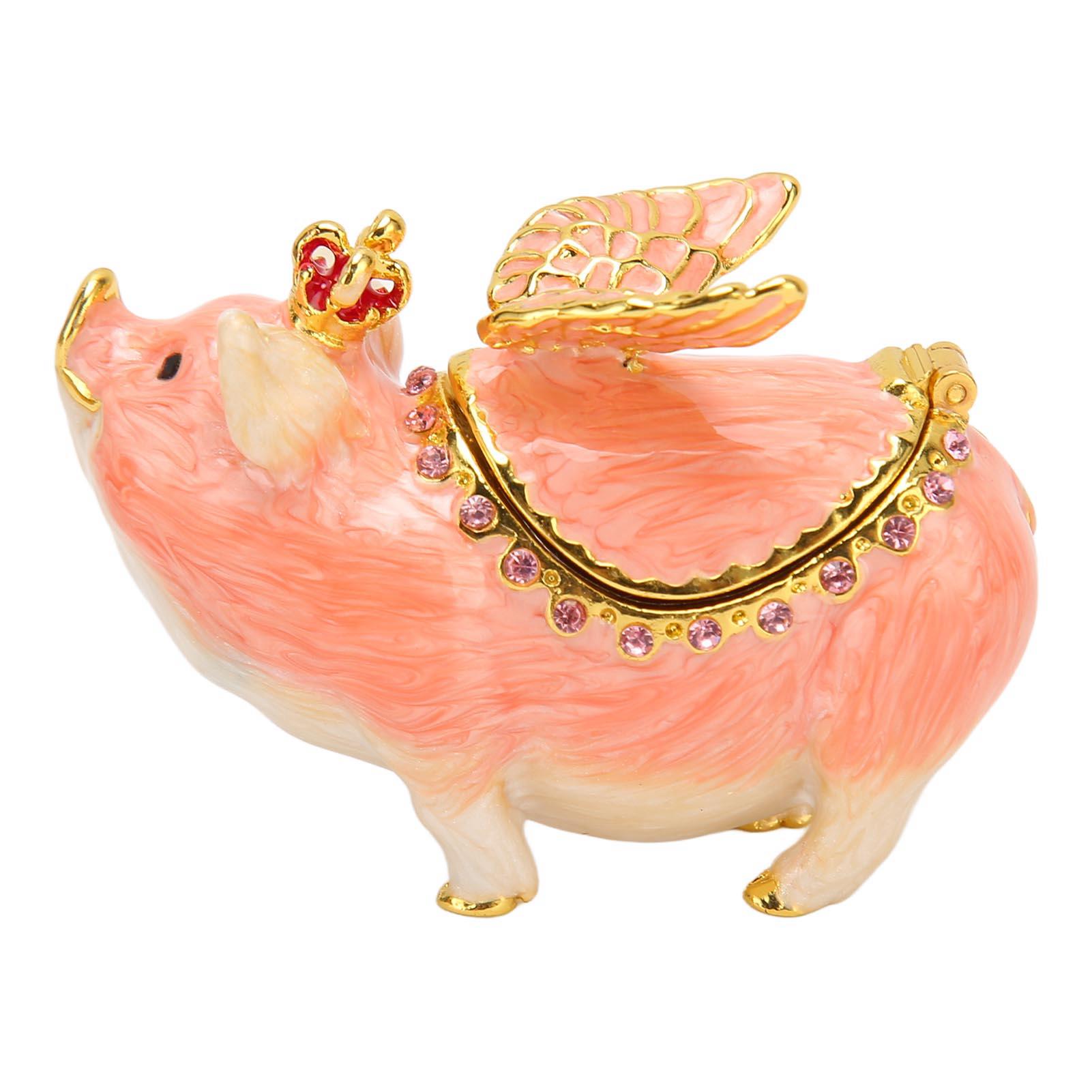 

Фигурка свиньи, держатель для украшений, на петлях, коллекционная, декоративная, металлическая скульптура животного, шкатулка для украшений для колец, серег